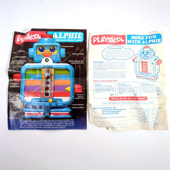 Alphie Electronic Robot 1978 Playskool w/ Game Sheets Box Vintage Needs Repair - Picture 7 of 7